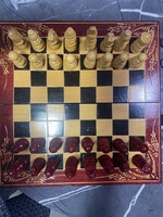 Klasszikus fa, egész asztalt beterítő sakk és backgammon készlet 50x50