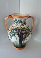 Cellini Majolica kézzel festett, kétfülű olasz jelzett kerámia váza. 