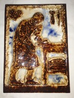 Zsolnay pirogránit Fürtös György tervezte domborműves falikép - 15*20,5 cm (bb)