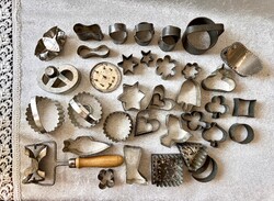 Antik Vintage fém konyhai eszközök, sütemény/ keksz kiszúrók csillag csizma szivecske francia kártya