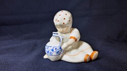 Kendős lány korsóval régi Zsolnay porcelán figura