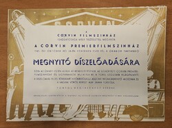 1941-es aranyozott meghívó a Corvin Filmszínház megnyitó díszelőadására, filmes ritkaság!
