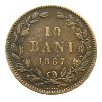Románia,10 bani 1867 - Heaton VF+ réz