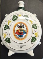 Porcelán, Hollóházi népi mintás nagy butélia kulacs, Tokaji Borkombinát, Szüret 1980
