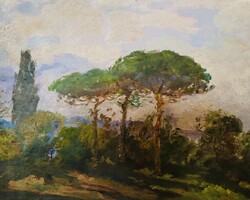 MAGYAR MANNHEIMER GUSZTÁV (1859-1937): MEDITERRÁN TÁJ PÍNEÁKKAL 1930.