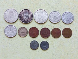 Magyarország 13 db Különböző Érme 2 10 Fillér 1 2 Pengő 1894-1944