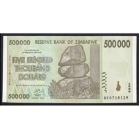 Zimbabwe,500.000 dollars 2008 UNC