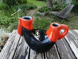 Retro kerámia váza, 2 nyakú kakas forma