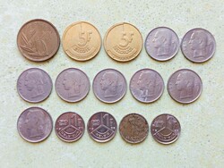 Belgium 15 db Különböző Érme 1 5 20 Frank Francs 1952-1994