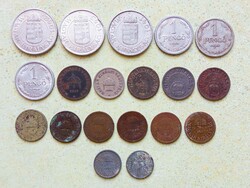 Magyarország 19 db Különböző Érme 2 10 20 Fillér 1 2 Pengő 1894-1944