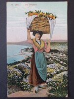 Antik  képeslap - Nizzai narancsárus lány – Francia Riviéra
