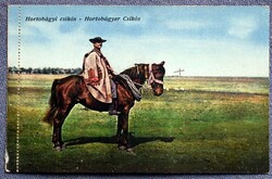 Hortobágyi csikós , lovon cifraszűr  - antik litho képeslap  érdekes félrenyomott perforációval 1917