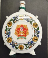 Porcelán, Hollóházi népi mintás nagy butélia kulacs, BM Határőrség