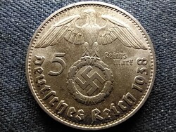 Németország Horogkeresztes .900 ezüst 5 birodalmi márka 1938 D
