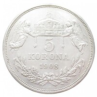 Magyarország,5 korona 1908 EF+ ezüst 24g900