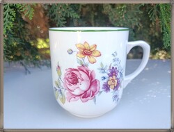 Rózsacsokor rózsa mintás cseh Bohemia porcelán bögre
