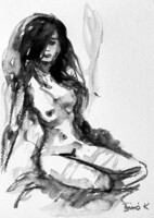 Térdelő szépség .Ink art by Konrad Biro. Egy hét-egy esély! Ne hagyd ki !
