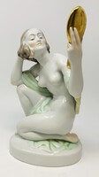 Herendi jelzett porcelán női akt, Szilágyi Nagy István : Tükörbe néző hölgy (23cm) RZ