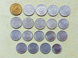 Magyarország 19 db Különböző Érme 10 20 50 Fillér 1 2 Forint 1968-1990