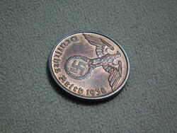 Németország, horogkeresztes birodalmi 2 Pfennig (Reichspfennig), 1938 D