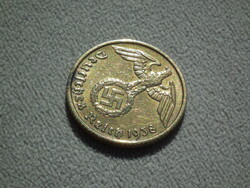 Németország, horogkeresztes birodalmi 10 Pfennig (Reichspfennig), 1938 E