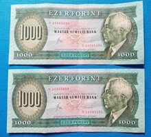 2 db 1000 Forintos 1983 november  D , SORSZÁMKÖVETŐ  aUNC