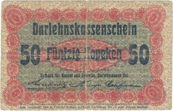 50 kopek kopeken 1916 Darlehnskassenschein Németország Posen Poznan "astun gadeem" 1.