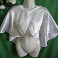 Snow-white satin-trimmed satin bridal cape, shoulder cover - snap closure