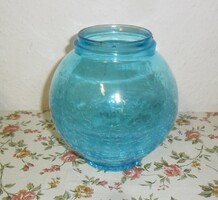 Türkíz színű, csodás repesztett, fátyolüveg Karcagi gömb váza.