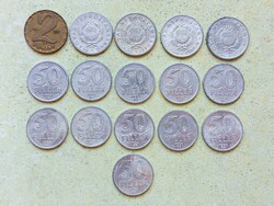 Magyarország 16 db Különböző Érme 50 Fillér 1 2 Forint 1967-1990