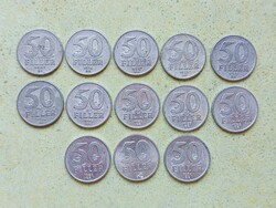 Magyarország 13 db Különböző Érme 50 Fillér 1967-1990