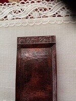 Vörös réz Lignifer  iparművészeti ötvös tálca íróasztalra 13,5x6,5 cm - Dömötör László