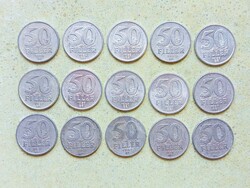 Magyarország 15 db Különböző Érme 50 Fillér 1967-1991