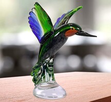 Nagyméretű Murano stílusú üveg kolibri – lenyűgöző színek, 24,5 cm, 1,55 kg