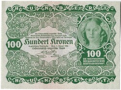 100 kronen korona 1922 Ausztria 5. UNC