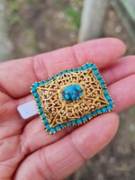 18k gold filigree openwork turquoise cabochon brooch