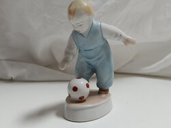Zsolnay porcelán labdával játszó fiú, pajzspecsétes figura
