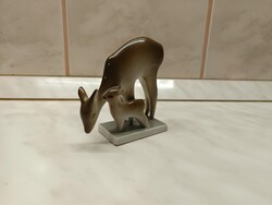 Zsolnay régi őz gidájával porcelán retro figura