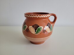 Régi retro Karcagi népi mintás kerámia bokály füles korsó Népművészeti HSZ Karcag