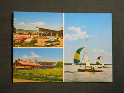 Képeslap,Balaton,Zamárdi,étterem,presszó,kemping,vitorás hajó látkép,részlet, 1980-