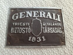 Generali Triesti álltalános biztosító társaság 1831, fém tábla