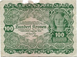 100 kronen korona 1922 Ausztria 1.