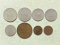 Szovjetunió Oroszország 8 db Különböző Érme 1 5 10 15 20 Kopek Kopejka 1961-1980