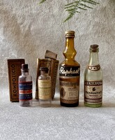 Vintage mini italosüvegek St. Raphaël, Kompozíció, Renault Cognac, Cherry Brandy, Császárkörte