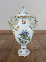 Régi Herendi Viktória mintás porcelán fedeles barokk váza
