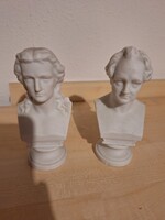 Klasszikus zeneszerző porcelán mellszobor pár – Mozart & Beethoven elegáns vintage dísz