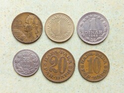 Jugoszlávia 6 db Különböző Érme 10 20 50 Para 1 10 Dínár 1925-1984