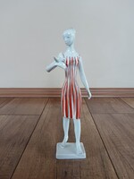 Régi Drasche porcelán lány madárral figura