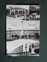 Képeslap,Makó,szálló,múzeum,emlékmű,Kossut szobor,városháza látkép,részlet, 1974-