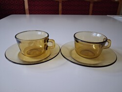 Retro Pyrex borostyánbarna hőálló üveg kávés/teás készlet (2db)